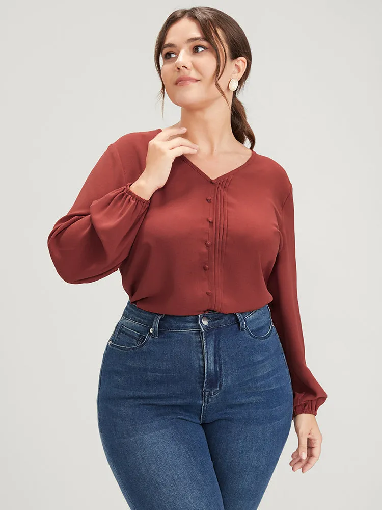 Solid Pleated Lantern Sleeve Btton Front Blouse sold by Bloomchic product image thumbnail 5