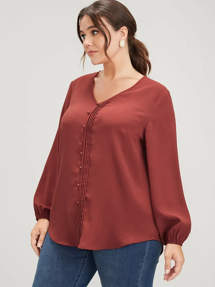 Solid Pleated Lantern Sleeve Btton Front Blouse sold by Bloomchic product image thumbnail 2