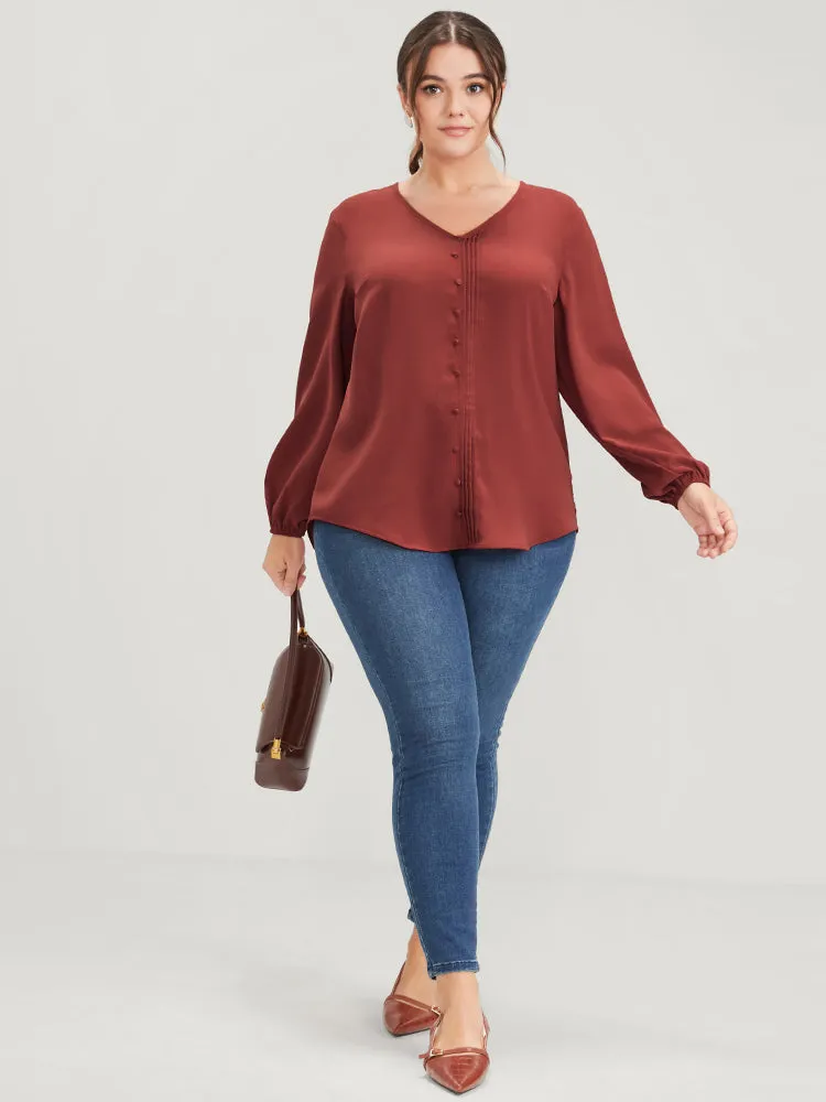 Solid Pleated Lantern Sleeve Btton Front Blouse sold by Bloomchic product image thumbnail 3