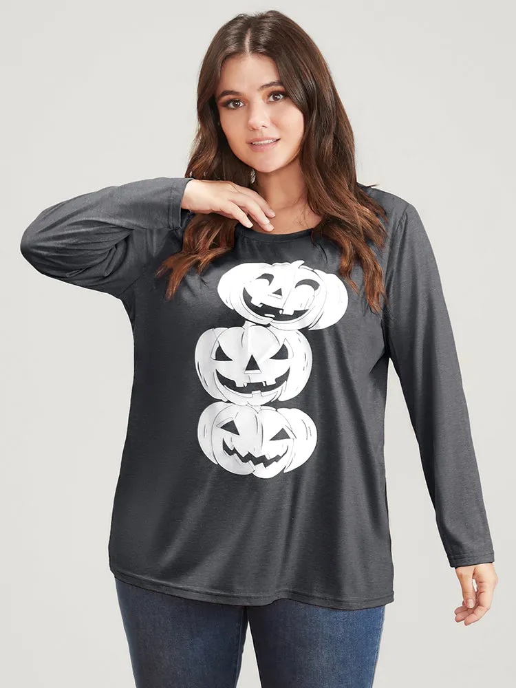 Pumpkin Print Long Tee sold by Bloomchic