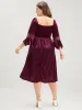 Halloween Solid Velvet Bell Sleeve Pocket Contrast Lace Ties Midi Dress sold by Bloomchic