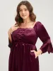 Halloween Solid Velvet Bell Sleeve Pocket Contrast Lace Ties Midi Dress sold by Bloomchic