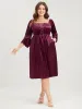 Halloween Solid Velvet Bell Sleeve Pocket Contrast Lace Ties Midi Dress sold by Bloomchic