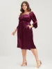Halloween Solid Velvet Bell Sleeve Pocket Contrast Lace Ties Midi Dress sold by Bloomchic