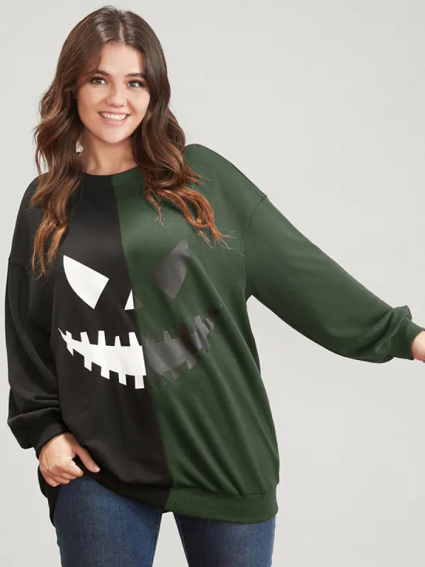 Halloween Contrast Drop Shoulder Sweatshirt sold by Bloomchic
