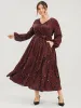 Pocket Button Surplice Neck Allover Print Belted Dress sold by Bloomchic