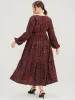 Pocket Button Surplice Neck Allover Print Belted Dress sold by Bloomchic