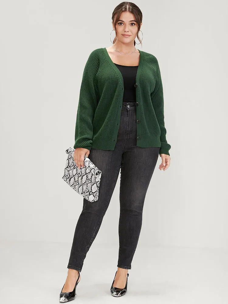 Solid Pointelle Knit Raglan Sleeve Button Front Cardigan sold by Bloomchic product image thumbnail 2