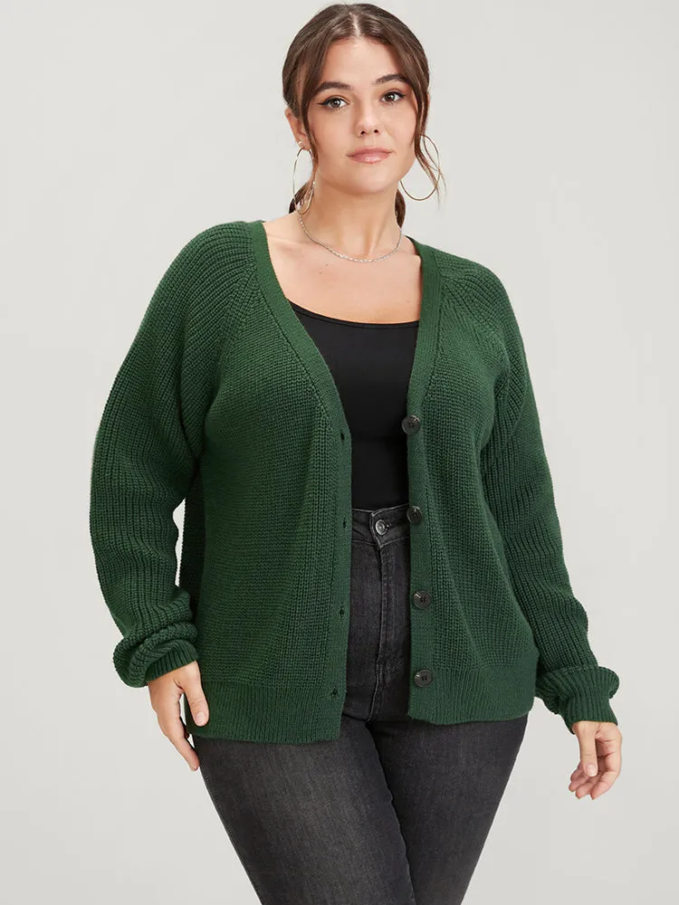 Solid Pointelle Knit Raglan Sleeve Button Front Cardigan sold by Bloomchic product image thumbnail 3