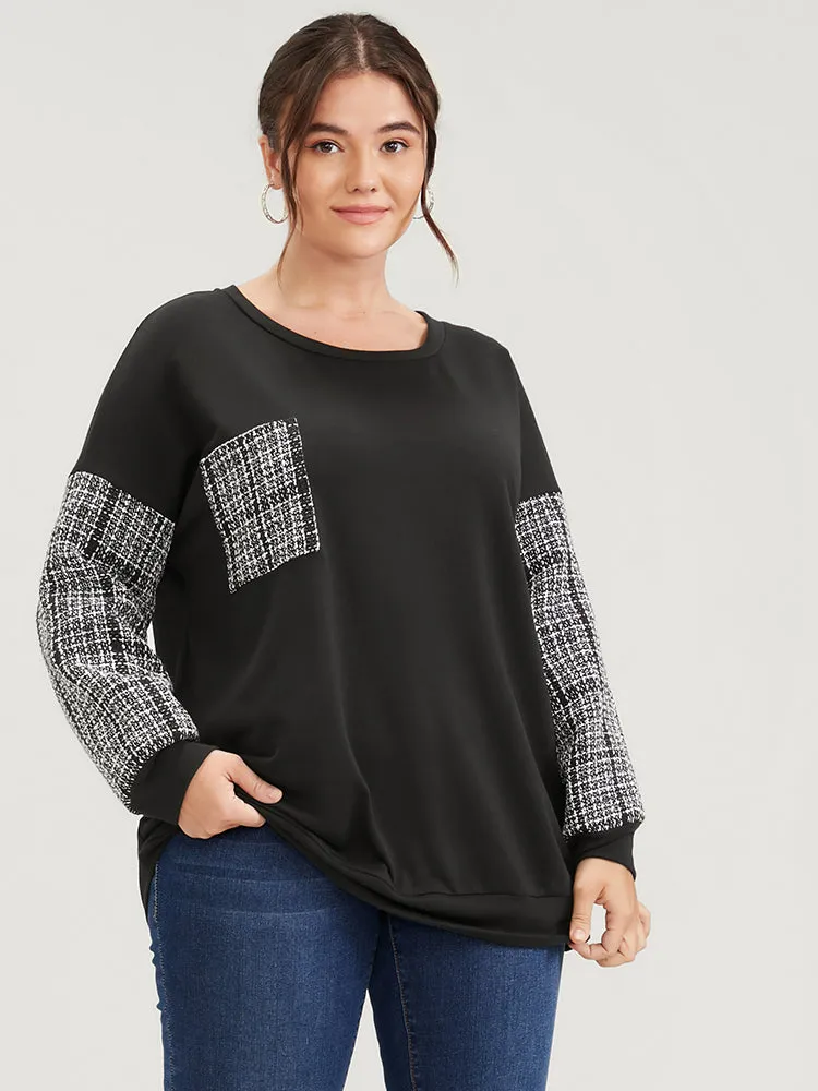 Colorblock Contrast Pocket Raw Trim Drop Shoulder Sweatshirt sold by Bloomchic product image thumbnail 3