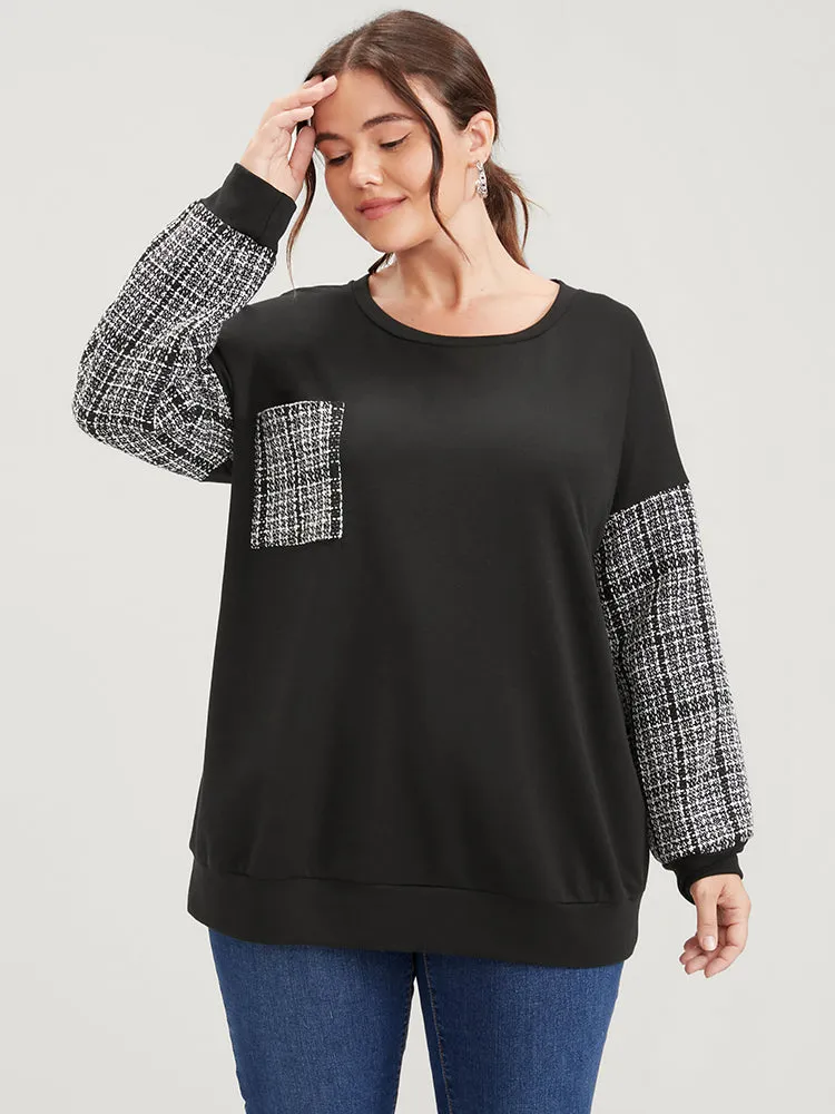 Colorblock Contrast Pocket Raw Trim Drop Shoulder Sweatshirt sold by Bloomchic product image thumbnail 5