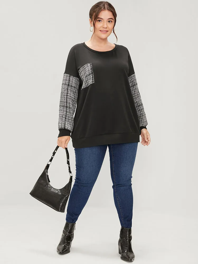 Colorblock Contrast Pocket Raw Trim Drop Shoulder Sweatshirt sold by Bloomchic product image thumbnail 2