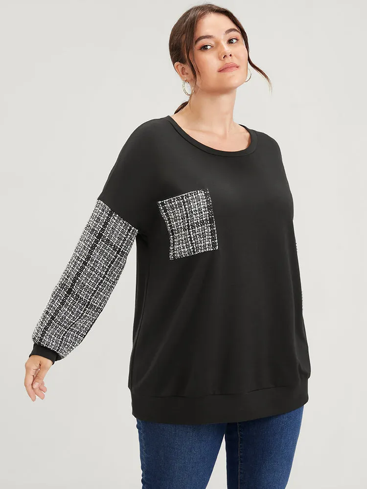 Colorblock Contrast Pocket Raw Trim Drop Shoulder Sweatshirt sold by Bloomchic product image thumbnail 4