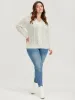 Plain Pointelle Knit V Neck Cable Knit Lace Patchwork Knit Top sold by Bloomchic