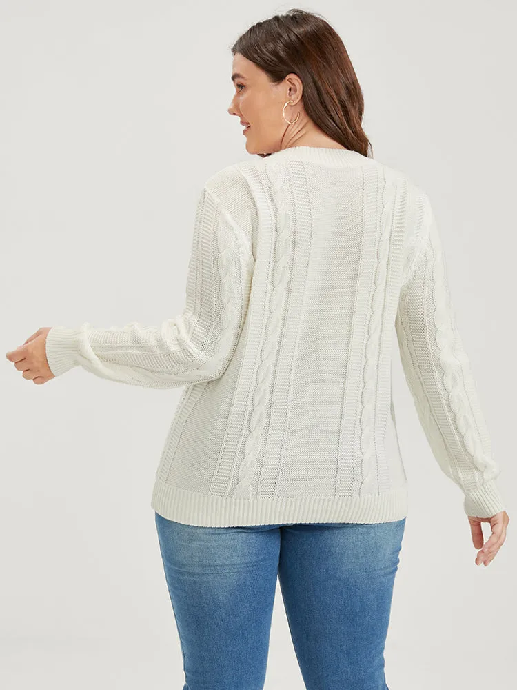 Plain Pointelle Knit V Neck Cable Knit Lace Patchwork Knit Top sold by Bloomchic product image thumbnail 5