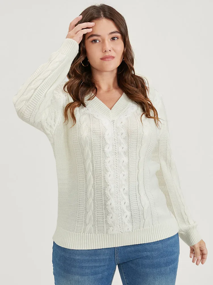 Plain Pointelle Knit V Neck Cable Knit Lace Patchwork Knit Top sold by Bloomchic product image thumbnail 2