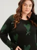 Heart Print Contrast Pointelle Knit Bowknot Beaded Knit Top sold by Bloomchic