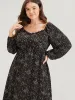 Ditsy Floral Lantern Sleeve Pocket Split Backless Midi Dress sold by Bloomchic