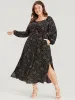 Ditsy Floral Lantern Sleeve Pocket Split Backless Midi Dress sold by Bloomchic