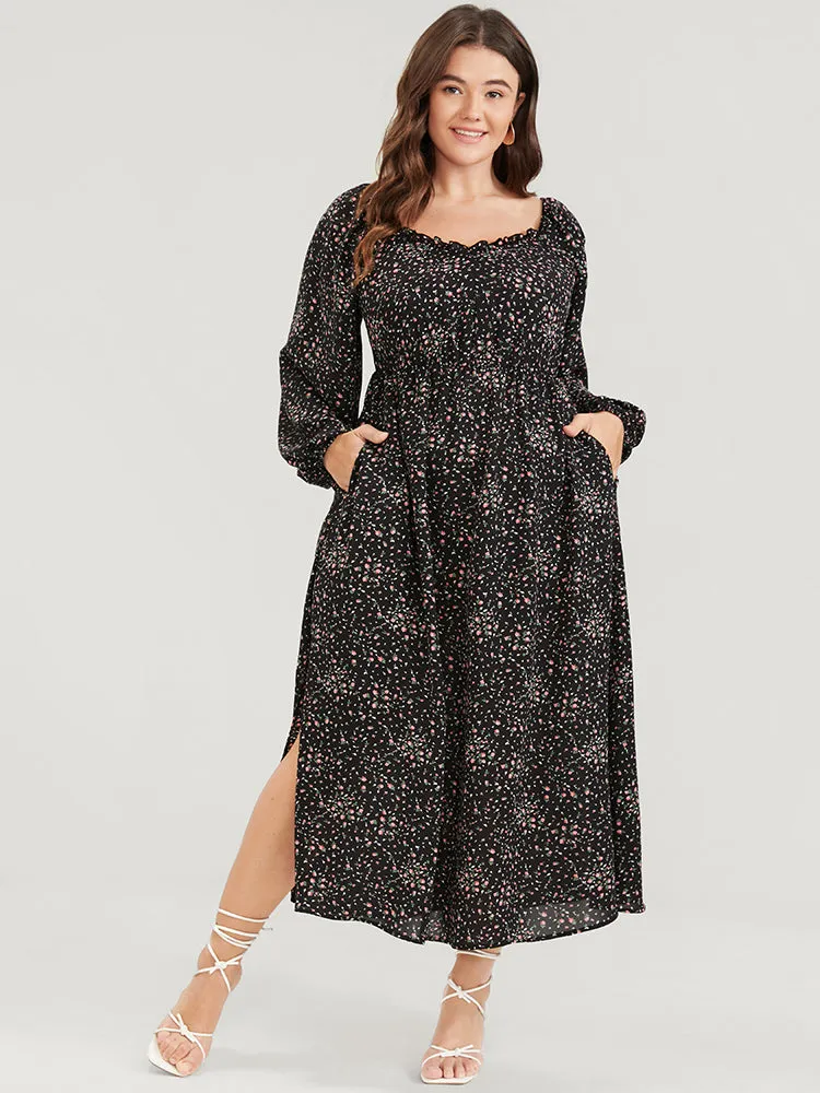 Ditsy Floral Lantern Sleeve Pocket Split Backless Midi Dress sold by Bloomchic product image thumbnail 3