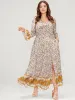 Floral V Neck Bell Sleeve Split Pocket Ruffles Maxi Dress sold by Bloomchic