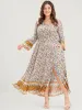 Floral V Neck Bell Sleeve Split Pocket Ruffles Maxi Dress sold by Bloomchic