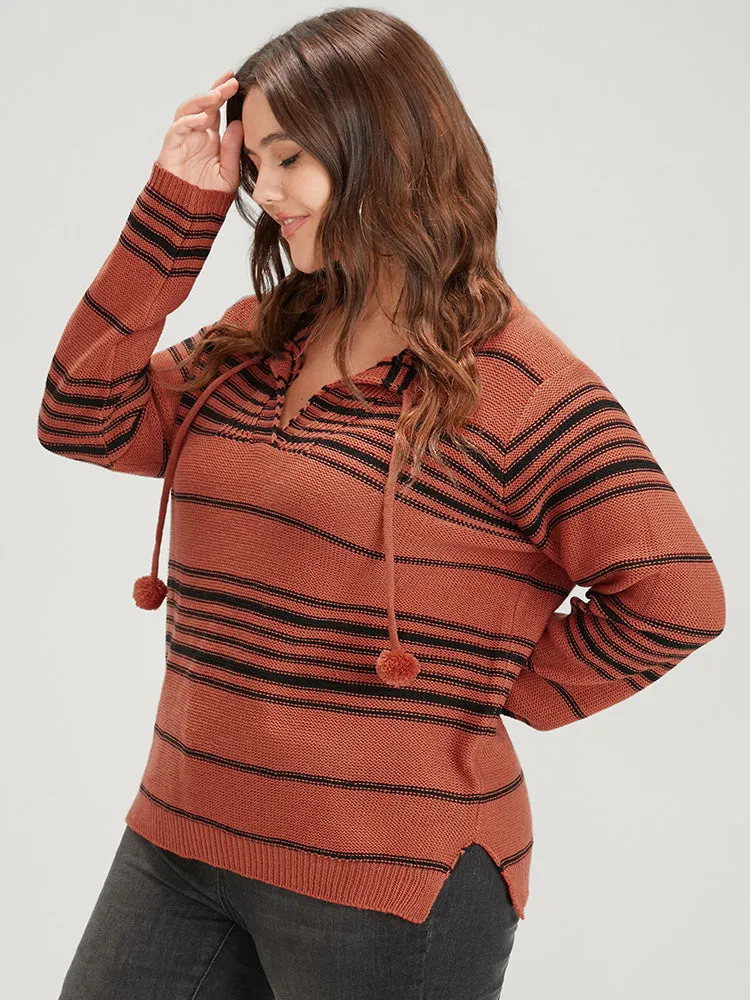 Striped Contrast Pointelle Knit Ties V Neck Knit Top sold by Bloomchic product image thumbnail 4