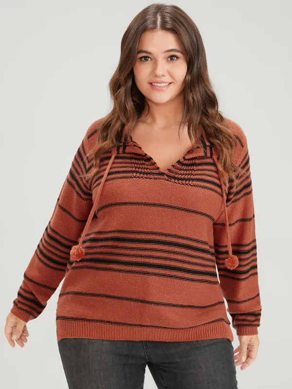 Striped Contrast Pointelle Knit Ties V Neck Knit Top sold by Bloomchic