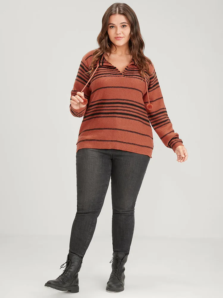 Striped Contrast Pointelle Knit Ties V Neck Knit Top sold by Bloomchic product image thumbnail 5