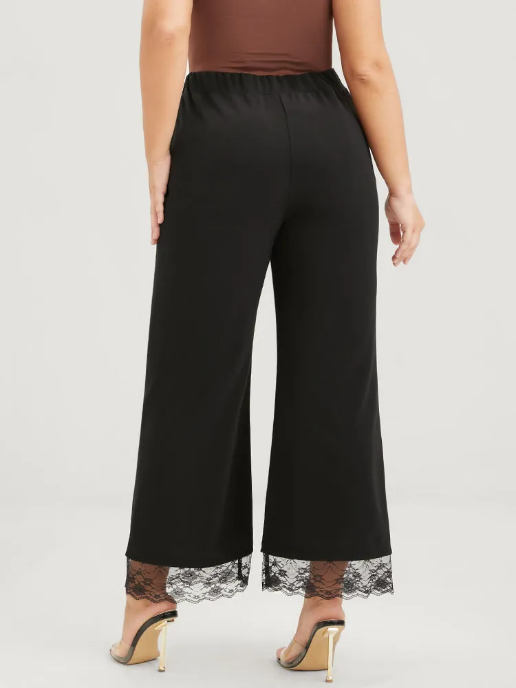 Solid Fake Button Scalloped Lace Trim Elastic Waist Pants sold by Bloomchic product image thumbnail 5