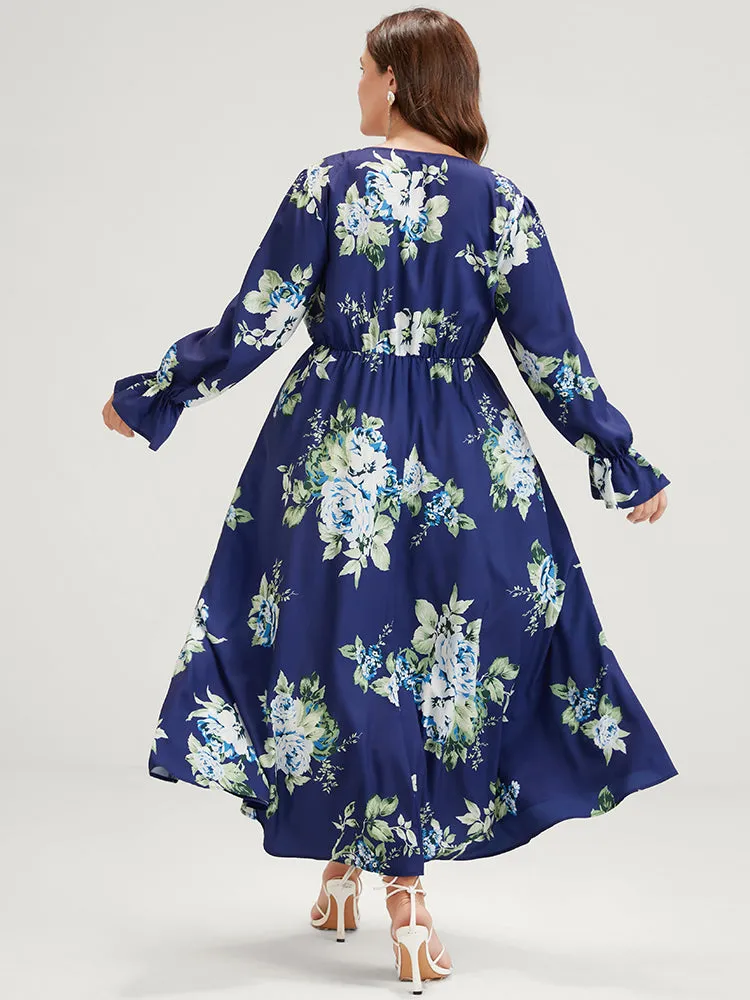 Floral Split Bell Sleeve Pocket Elastic Waist Flutter Wrap Dress sold by Bloomchic product image thumbnail 5