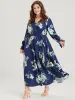 Floral Split Bell Sleeve Pocket Elastic Waist Flutter Wrap Dress sold by Bloomchic