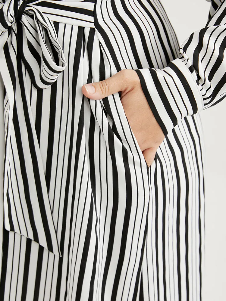 Striped Button Pocket Kontted Shirt Collar Arc Hem Dress sold by Bloomchic product image thumbnail 5