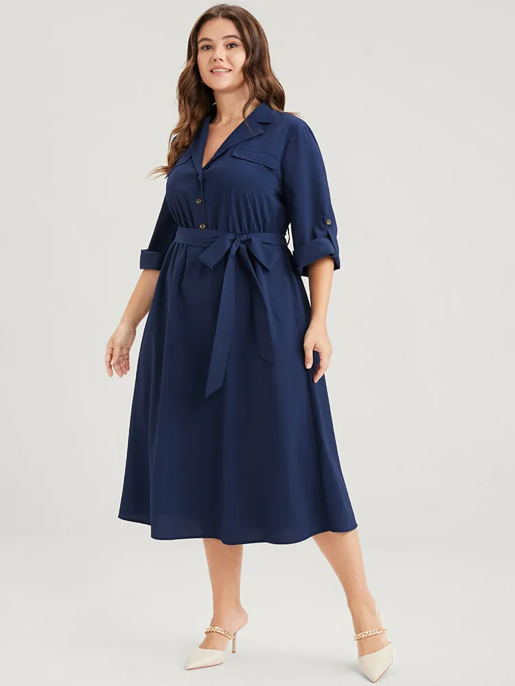 Plain Button Cuffed Sleeve Pocket Belted Lapel Collar Dress sold by Bloomchic product image thumbnail 4