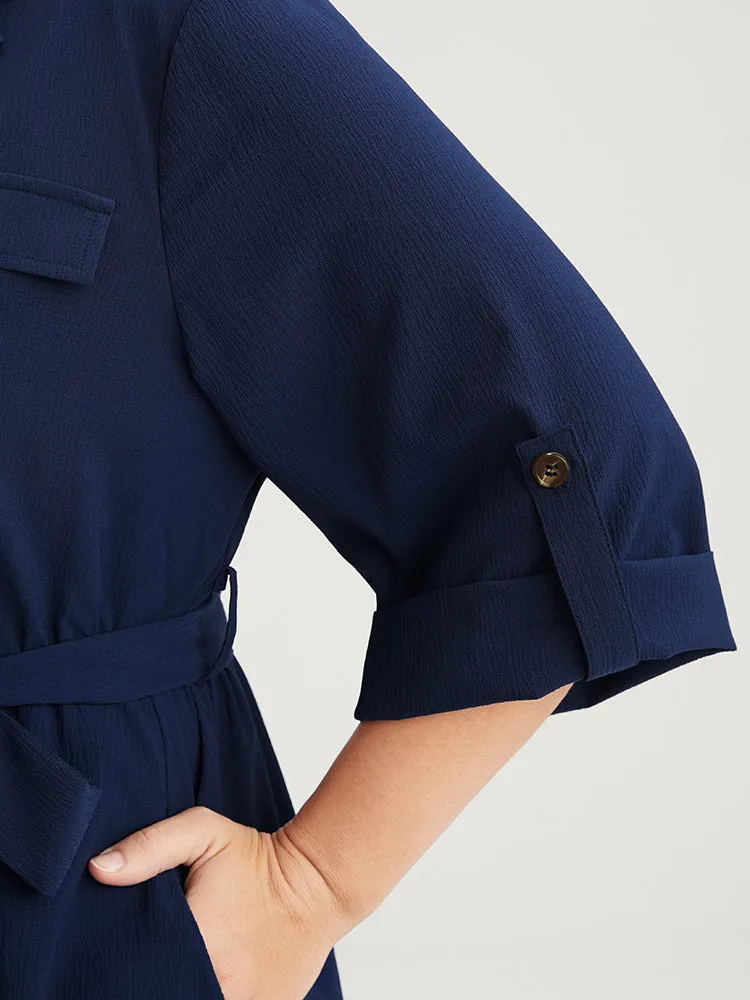 Plain Button Cuffed Sleeve Pocket Belted Lapel Collar Dress sold by Bloomchic product image thumbnail 5