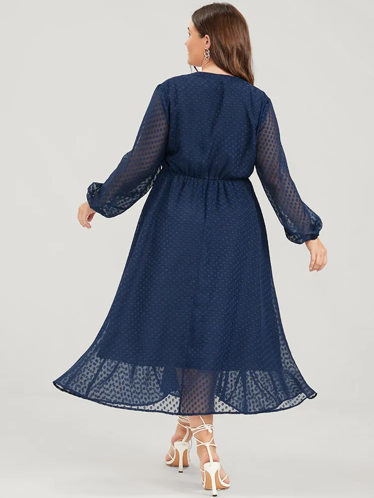 Solid Geometric Mesh V Neck Lantern Sleeve Tie Dress sold by Bloomchic product image thumbnail 5