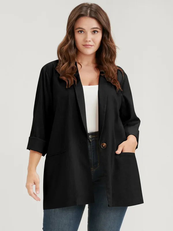 Solid Button Pocket Lapel Collar Blazer sold by Bloomchic