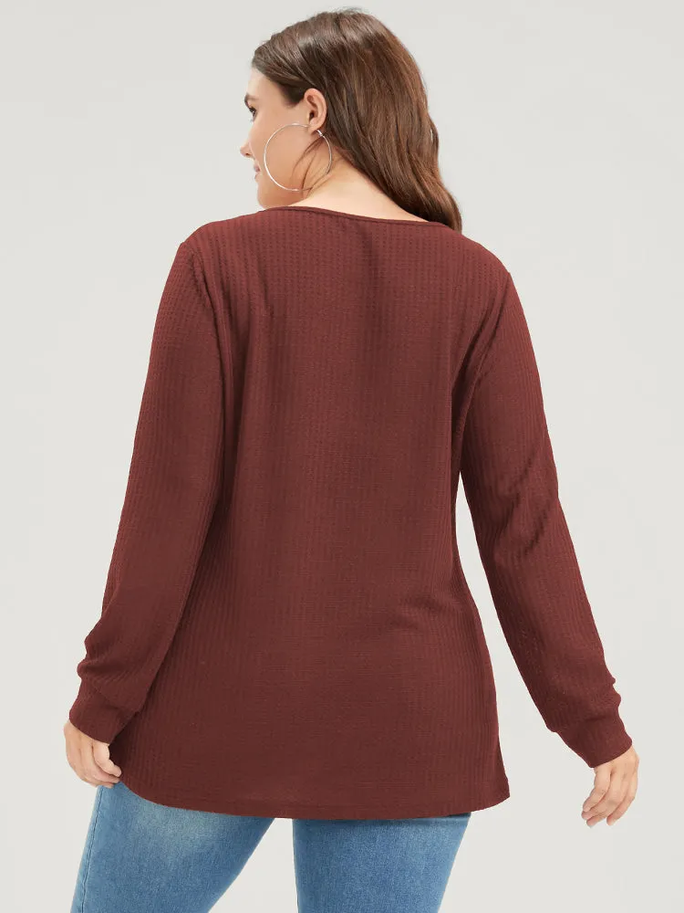 Solid Drop Shoulder Contrast Lace Waffle Knit Sweatshirt sold by Bloomchic product image thumbnail 4