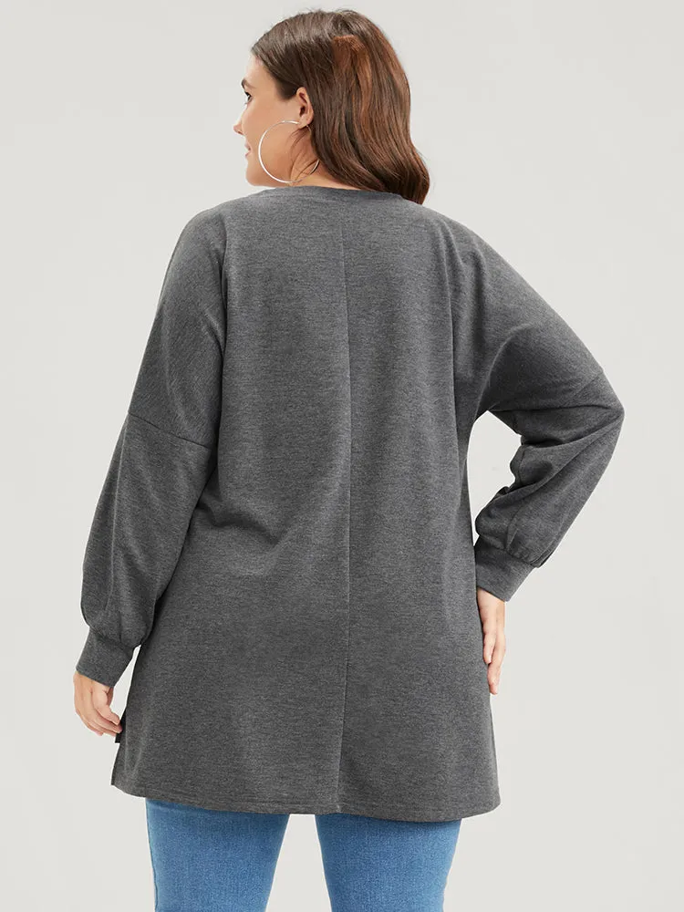 Solid Asymmetrical Hem Distressed Drop Shoulder Sweatshirt sold by Bloomchic product image thumbnail 5