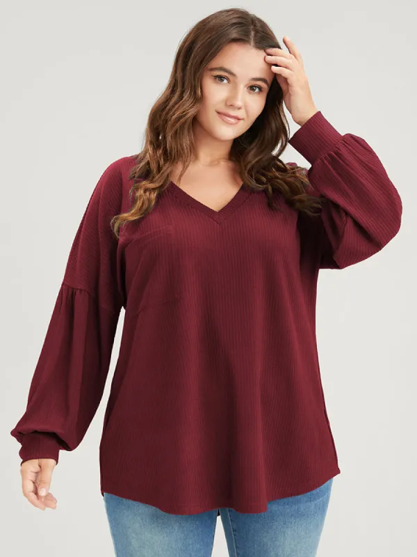 Solid Drop Shoulder Pocket Arc Hem Rib Knit Sweatshirt sold by Bloomchic