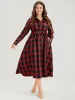 Tartan Button Front Pocket Shirt Collar Belted Dress sold by Bloomchic