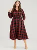 Tartan Button Front Pocket Shirt Collar Belted Dress sold by Bloomchic