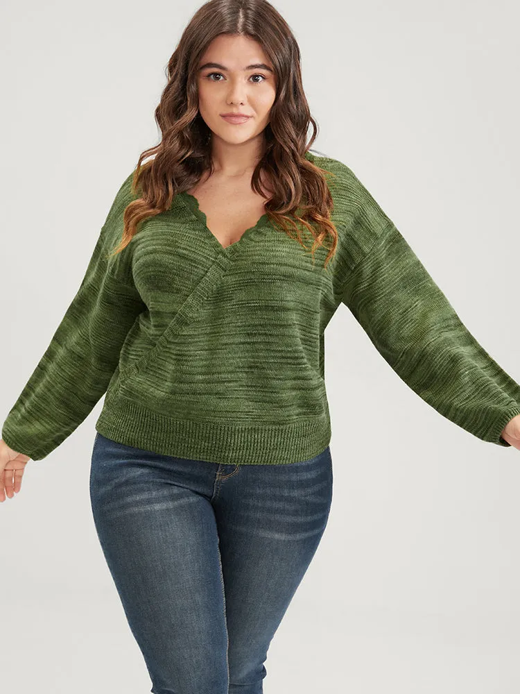 Marled Knit Button Lace Trim Wrap Knit Top sold by Bloomchic product image thumbnail 3