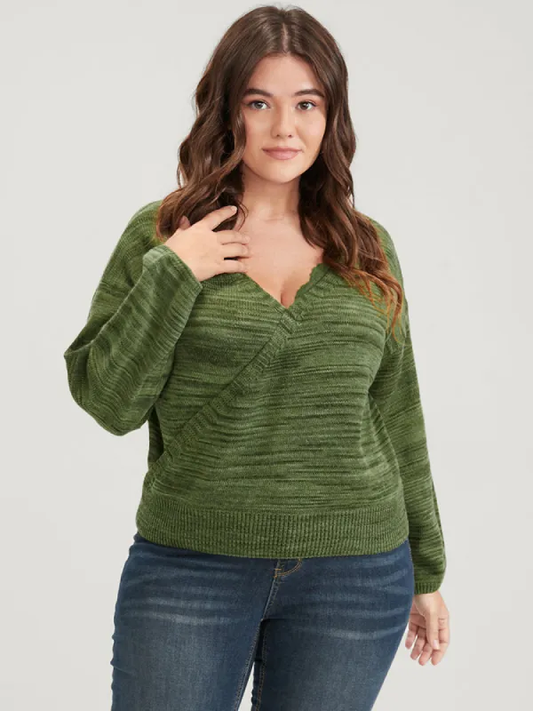 Marled Knit Button Lace Trim Wrap Knit Top sold by Bloomchic