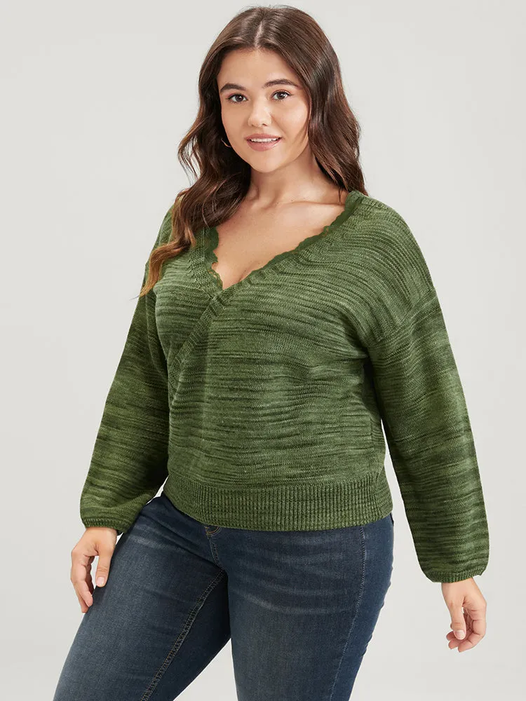 Marled Knit Button Lace Trim Wrap Knit Top sold by Bloomchic product image thumbnail 2