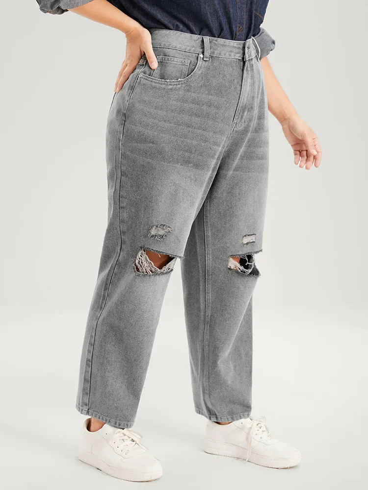 Boyfriend Wide Leg Non Stretchy High Rise Medium Wash Jeans sold by Bloomchic product image thumbnail 4