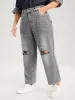 Boyfriend Wide Leg Non Stretchy High Rise Medium Wash Jeans sold by Bloomchic
