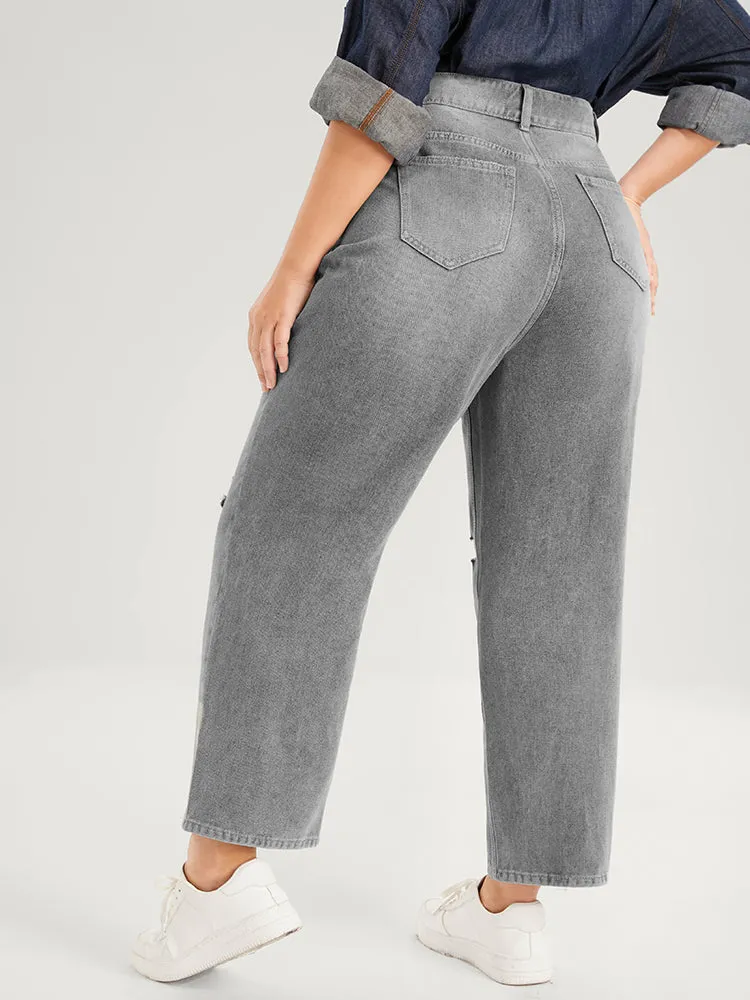 Boyfriend Wide Leg Non Stretchy High Rise Medium Wash Jeans sold by Bloomchic product image thumbnail 5