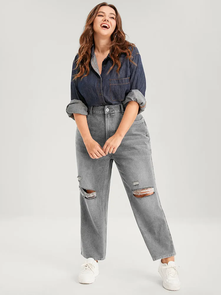 Boyfriend Wide Leg Non Stretchy High Rise Medium Wash Jeans sold by Bloomchic product image thumbnail 2