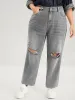 Boyfriend Wide Leg Non Stretchy High Rise Medium Wash Jeans sold by Bloomchic